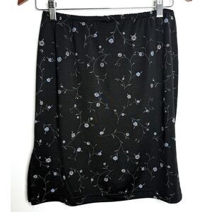 Vintage Y2K Pssst Black Dainty Floral Stretchy Elastic Waist Mini Skirt Sz M